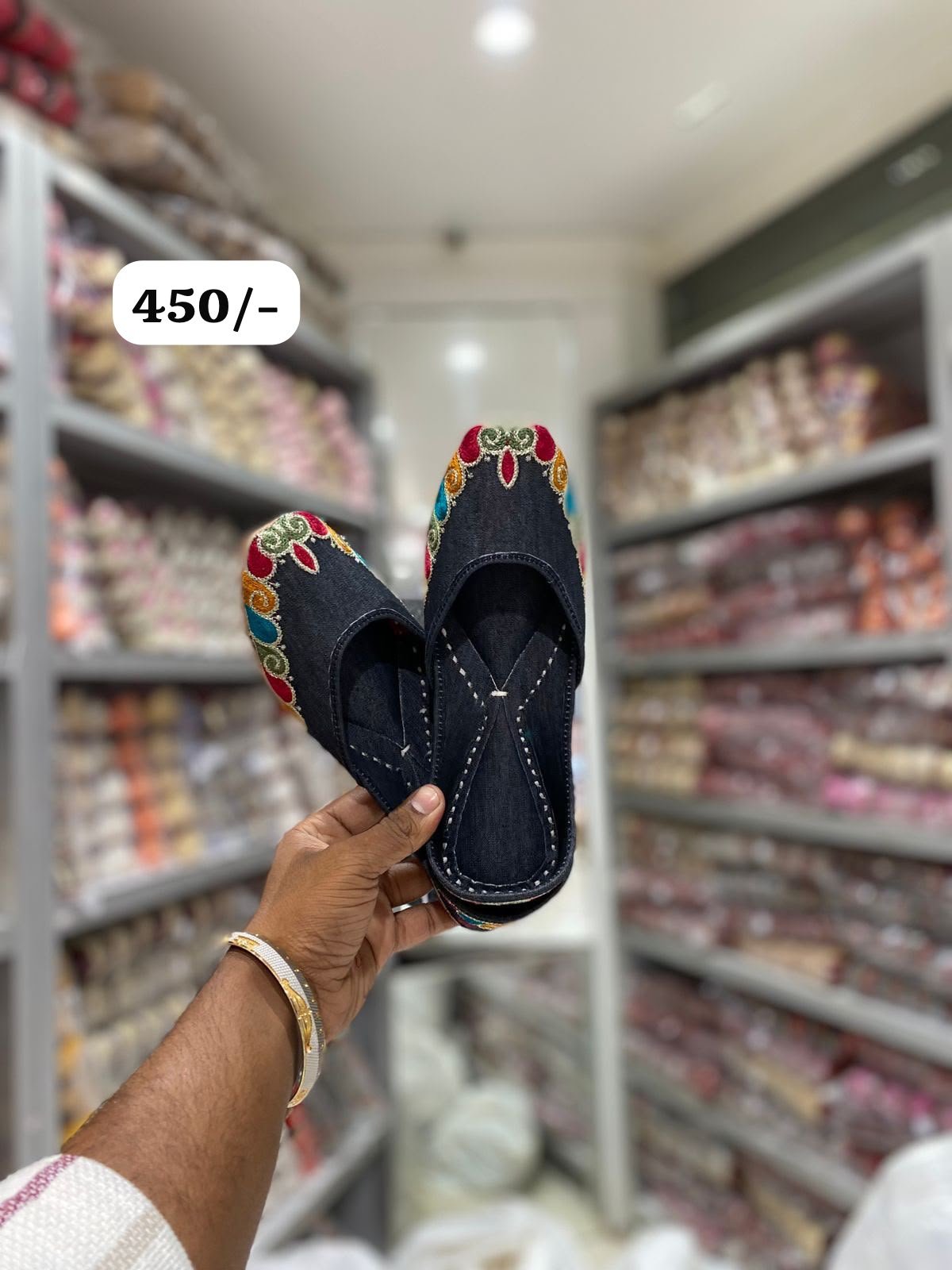 Denim juttis with phulkari work #450