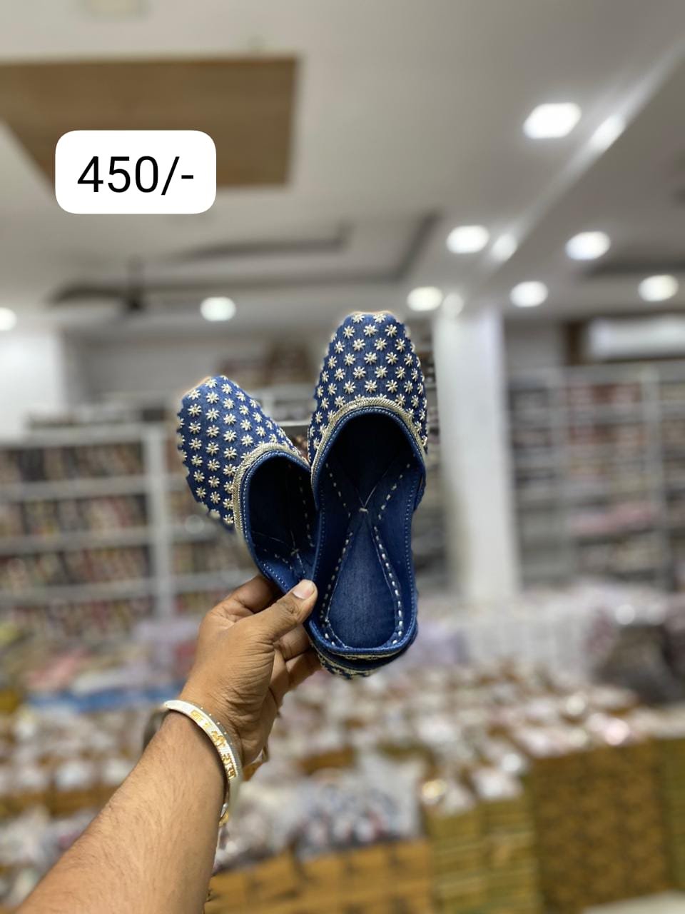 Denim juttis with phulkari work #450