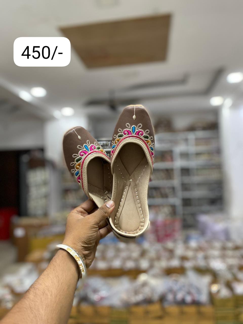 Denim juttis with phulkari work #450